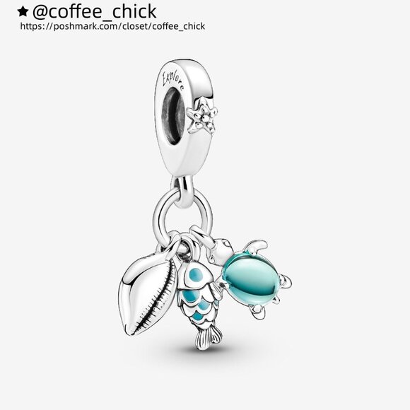 Pandora Fish, Sea Turtle & Conch Triple Dangle Charm - Picture 1 of 6